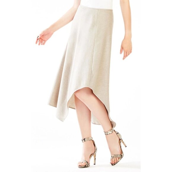 NWT BCBGMaxAzria Galina Asymmetrical Cotton Midi Skirt Dune 2 - Picture 1 of 15